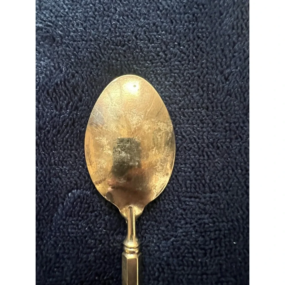 Vintage Demitasse Peacock Cloisonné Spoon Gold Tone Brass Enamel